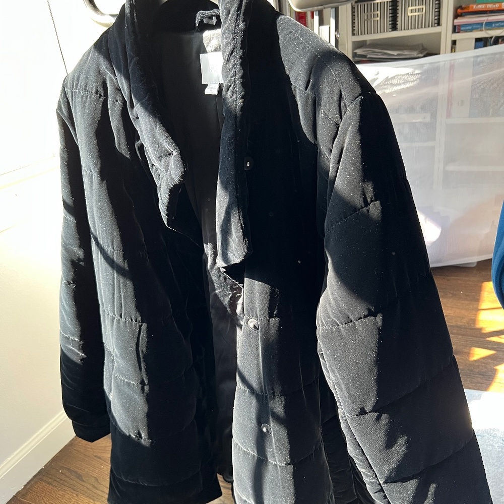 J.Jill Black Velvet Quilted Puffer Jacket XL. Fits XXL. New without tags
